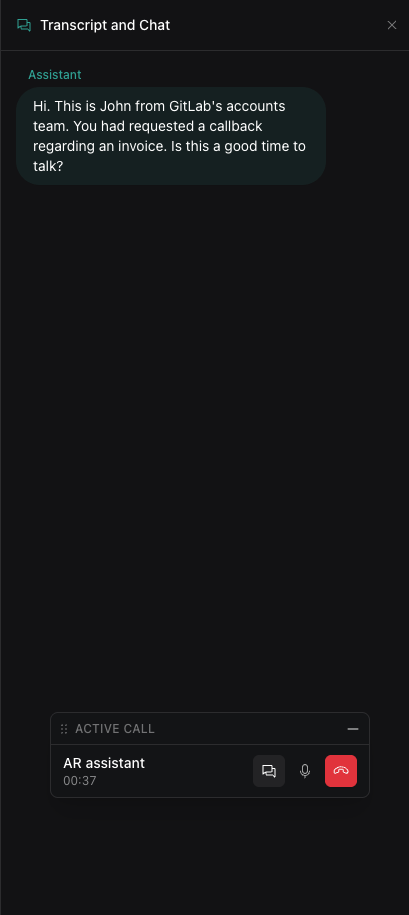 AR Voice Assistant — live call transcript